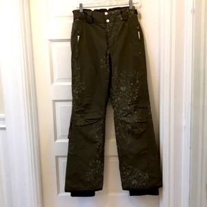 Women's LOLE Sz 8 ski pants snowboarding pants Army green with twig floral